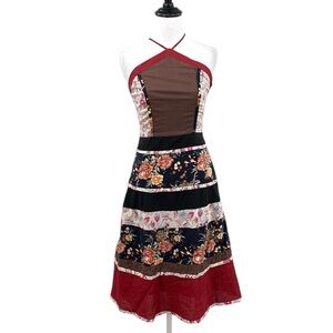 Y2K BGBGMaxAzria Dress Women’s 4 Patchwork‎ Boho Fit n Flare Halter Cottagecore
